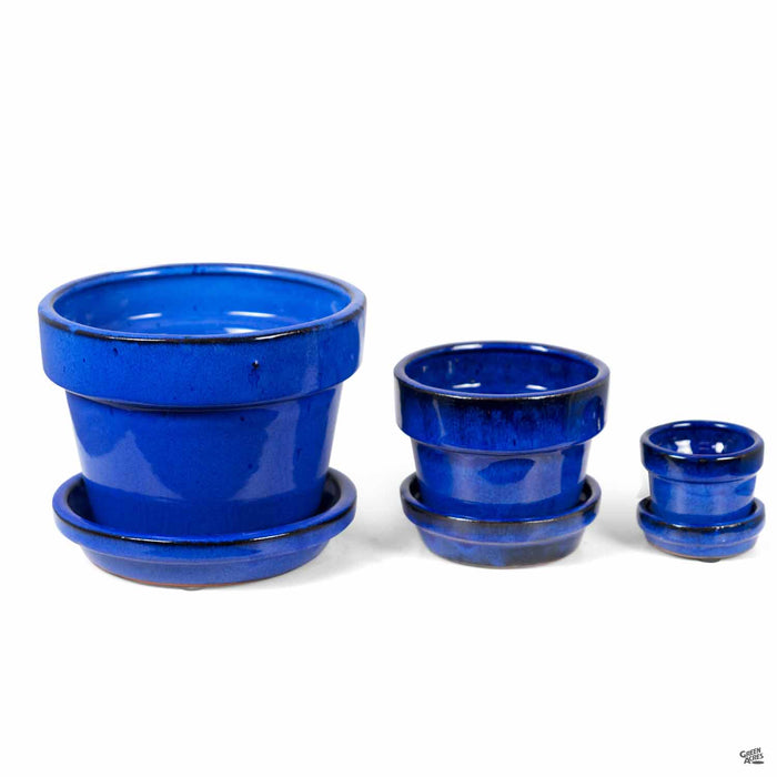 Standard Pot with Attached Saucer in Blue All Sizes