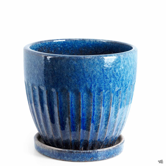 Zaragoza Planter with Attached Saucer in blue 8.5 inch