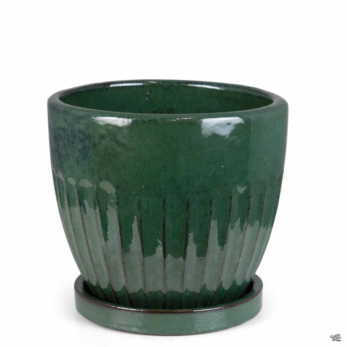 Zaragoza Planter with Attached Saucer in green 8.5 inch