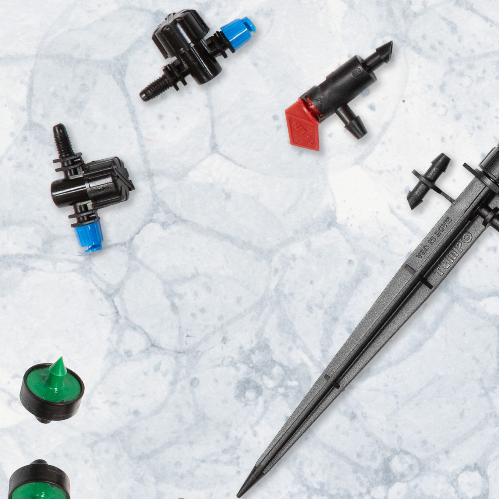 Drip emitters on abstract background