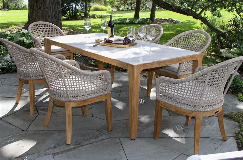 Outdoor Interiors® Teak & Sintered Stone Dining Set