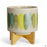 Painted Stripe Cache Pot with Stand -- Green Multi-Colored -- Large
