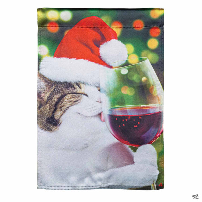 Christmas Cat with Wine Lustre Garden Flag