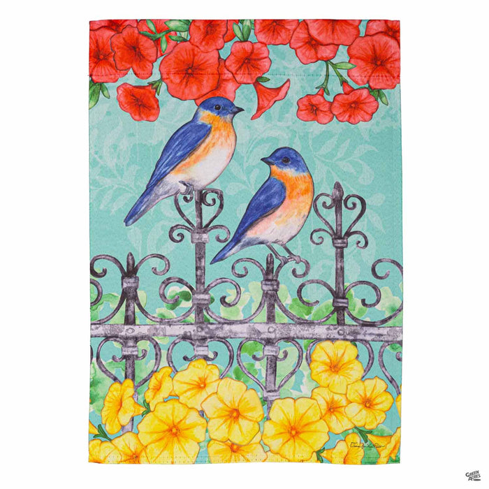 Two Birds in Spring Suede Garden Flag