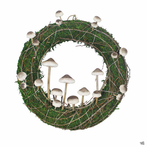 Rattan Mushroom Wreath with Lights