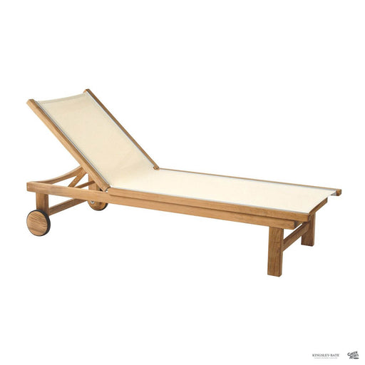 Kingsley Bate St. Tropez Teak Chaise Lounge with Sand Sling Fabric