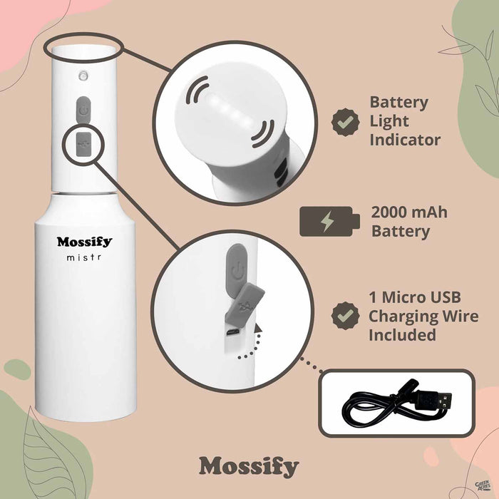 The Original Mossify mistr diagram showing battery and charging locations