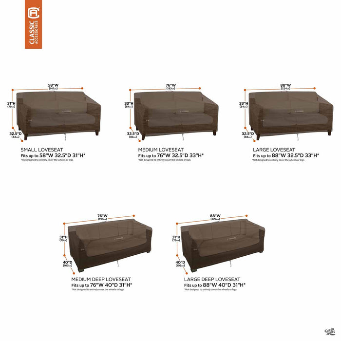 Madrona Loveseat Cover Fit Chart
