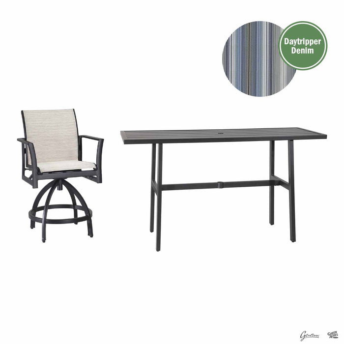 Echelon Sling Fabric Swatch and Plank Balcony Table