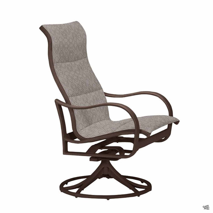 Padded Swivel High Back Sling Dining Chair with Rich Earth frame and Melody Lead fabric