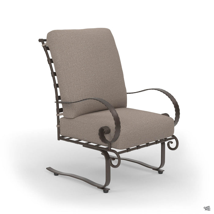 Classico High Back Spring Base Lounge Chair with Copper Frame and Chartres Truffle Fabric