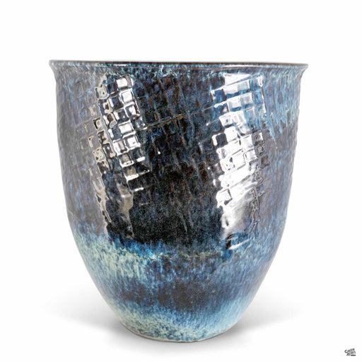 Net Printed Planter in blue, 15 inch diameter x 17 inches tall