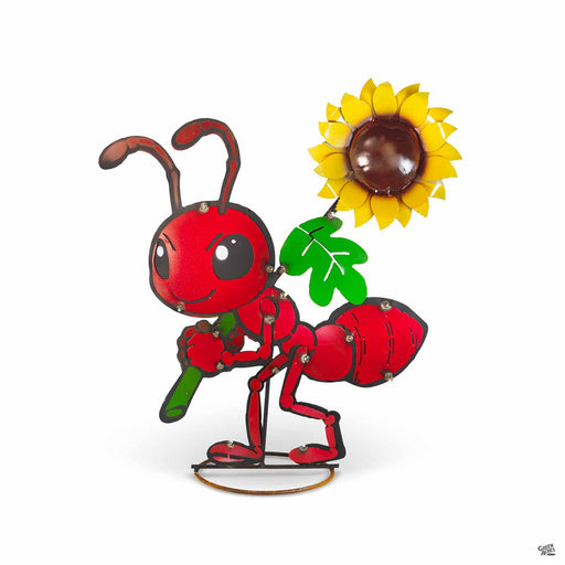 Ant With Flower Metal Yard Art