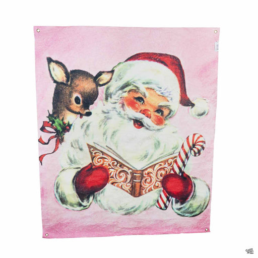 Pink Santa and Reindeer Wall Art