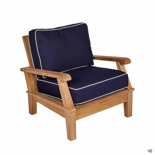 Royal Teak Collection Miami Deep Lounge Chair Sofa in Navy with White Welt