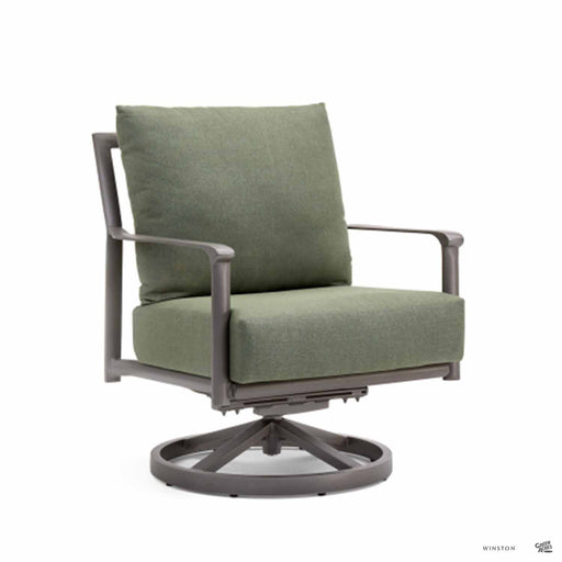 Aspen Cushion High Back Swivel Rocker Lounge Chair in Weathered Teak in Idol Moss