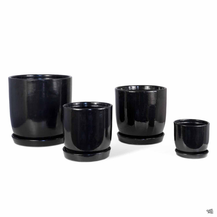 Eastham Egg Pots with Attached Saucer Shiny Black group