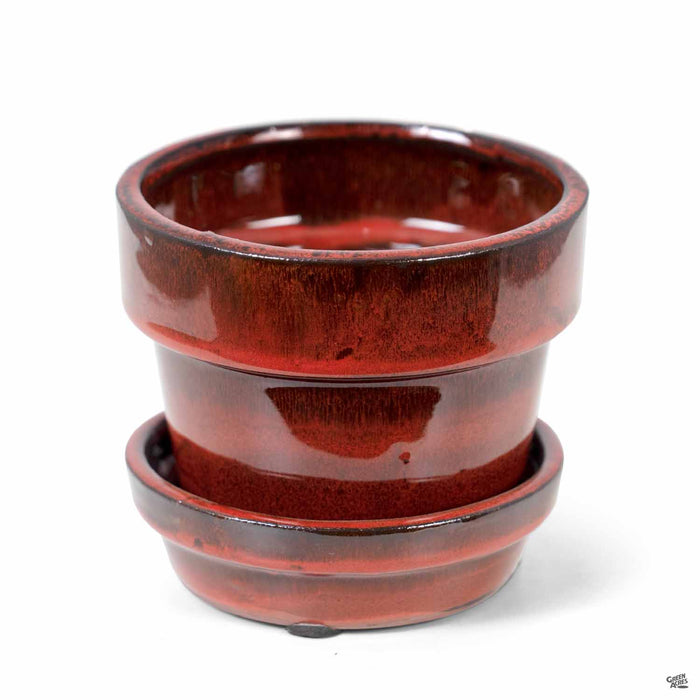 Standard Pot with Attached Saucer in Tropical Red 4.75 inch