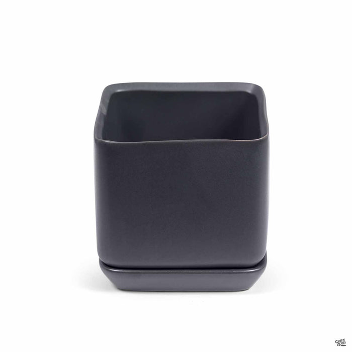 Cube with Attached Saucer in Black 4.5 inch