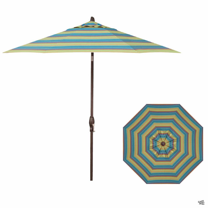 Auto Tilt 9 foot Market Umbrella in Astoria Lagoon Stripe with Bronze