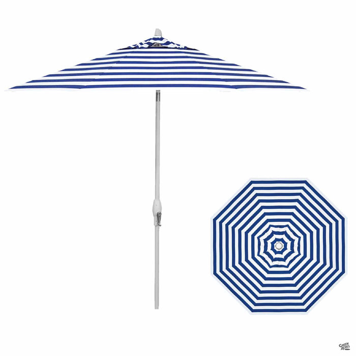 Auto Tilt 9 foot Market Umbrella in Kinzie Royal Stripe with White